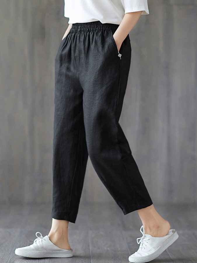 Ladies cotton linen high waist slim casual harem pants