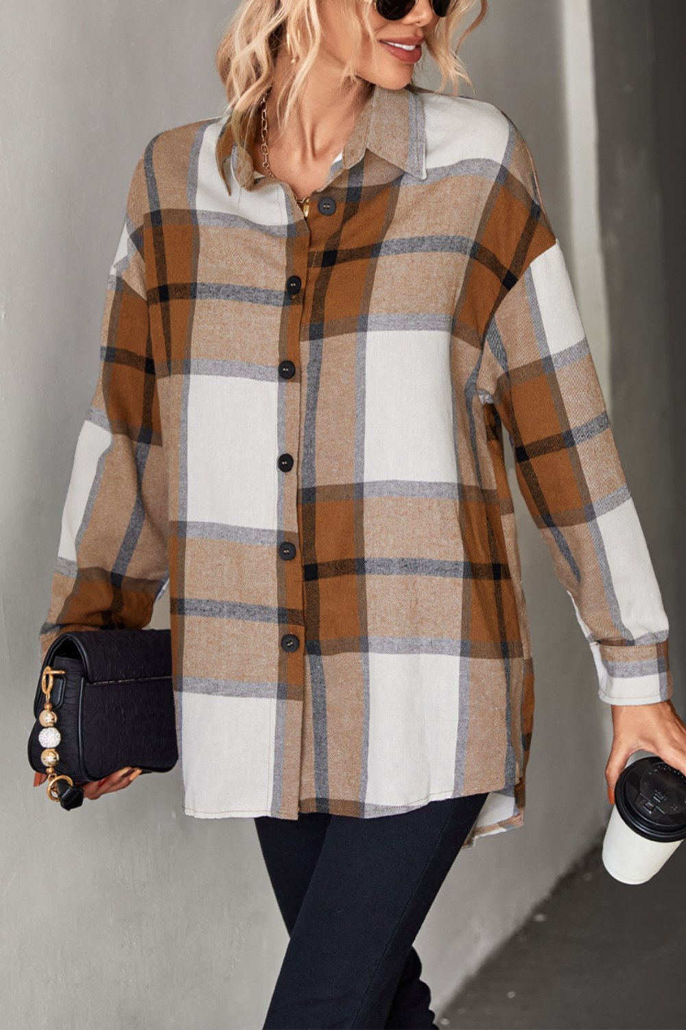 Fashion plaid design long sleeve women shirt