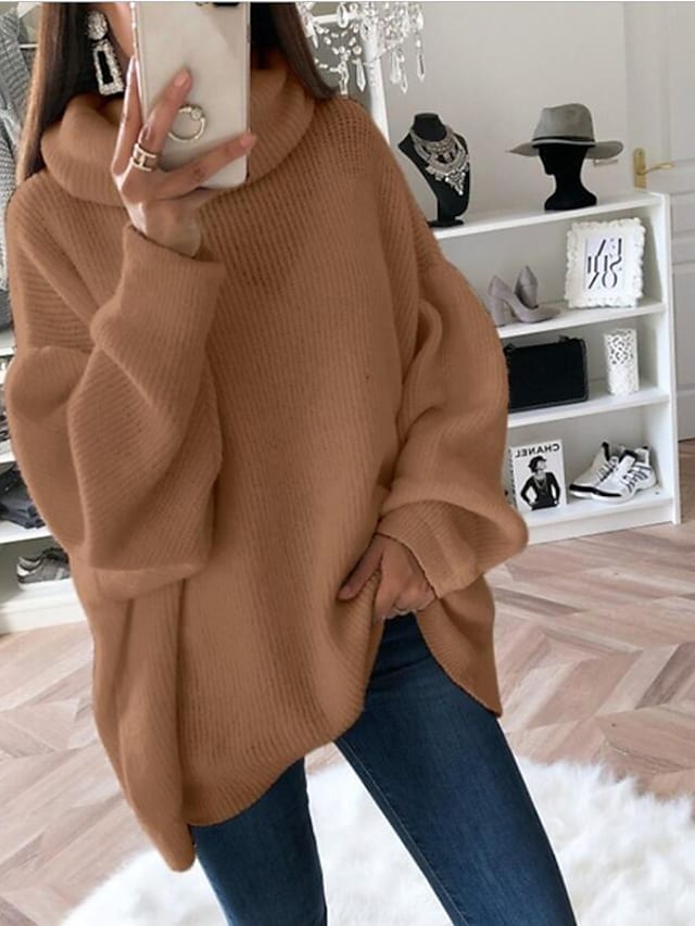 Women's Pullover Sweater Knitted Casual Long Sleeve Loose Sweater