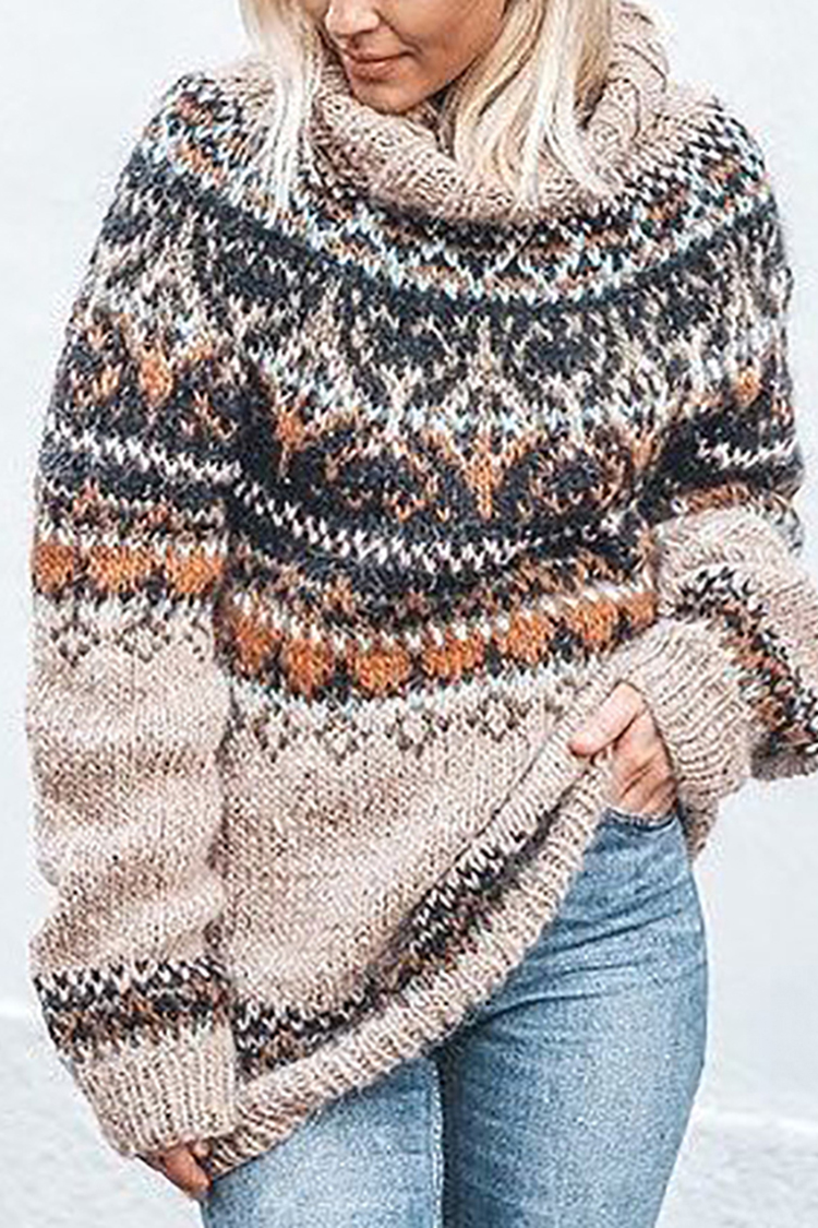 Iceland Contrast Jacquard Turtleneck Sweater