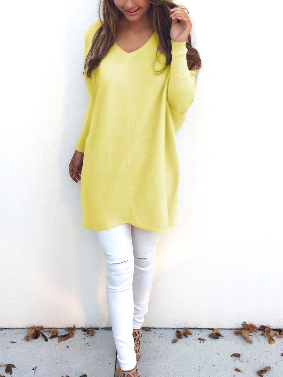 Fashion V-neck Long Sleeve Loose Casual Sweater