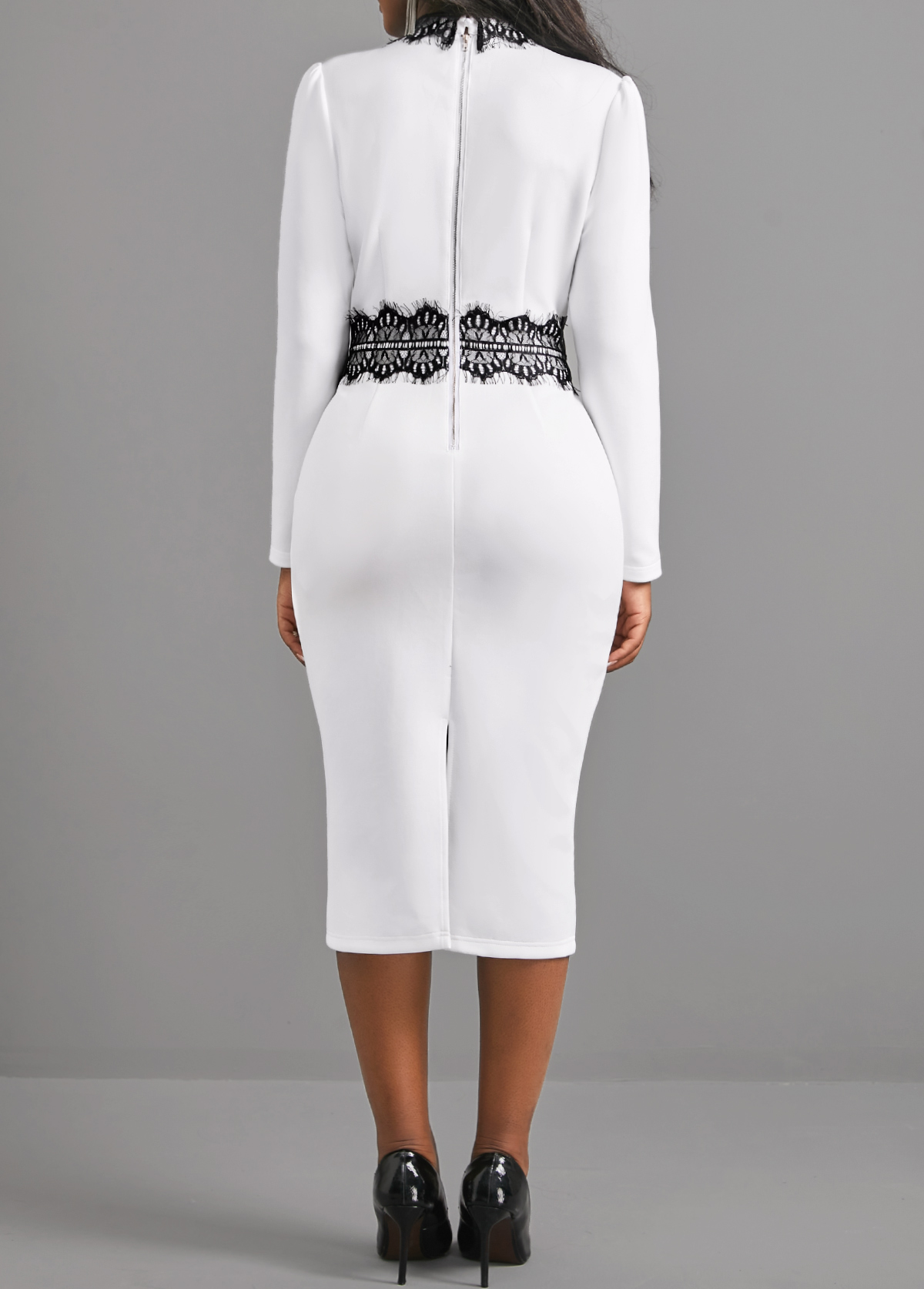 Lace Patchwork Long Sleeve White Dress