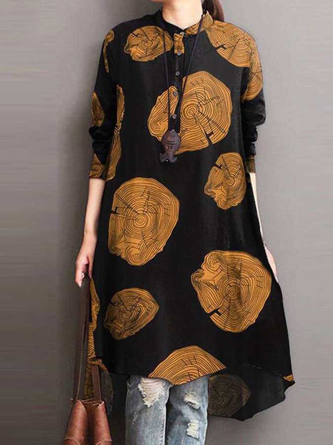 Ladies Cotton and Linen Annual Ring Casual Loose Dress