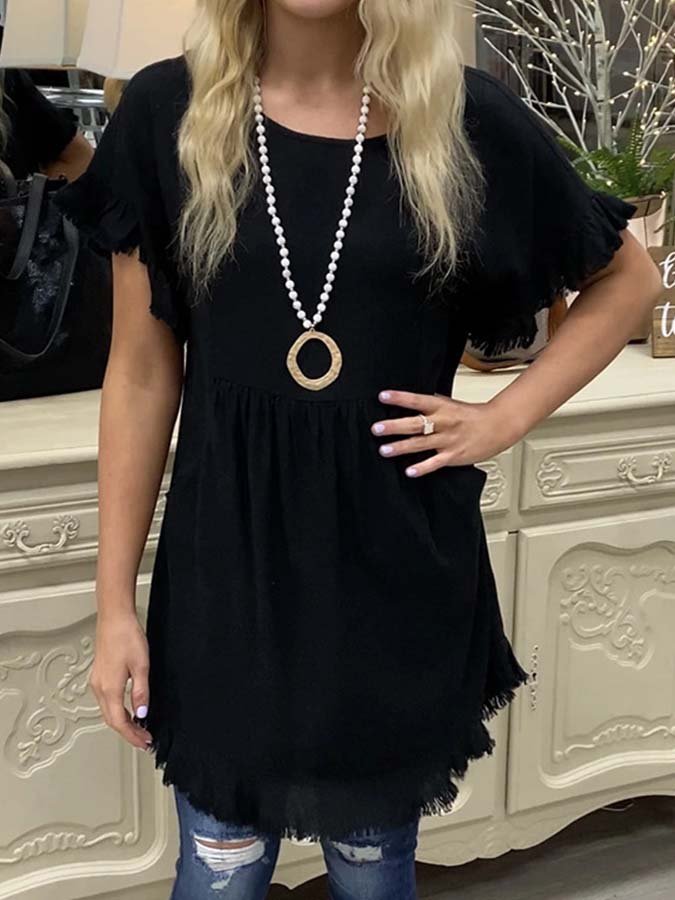 Women's Cotton & Linen Fringe Pocket Top