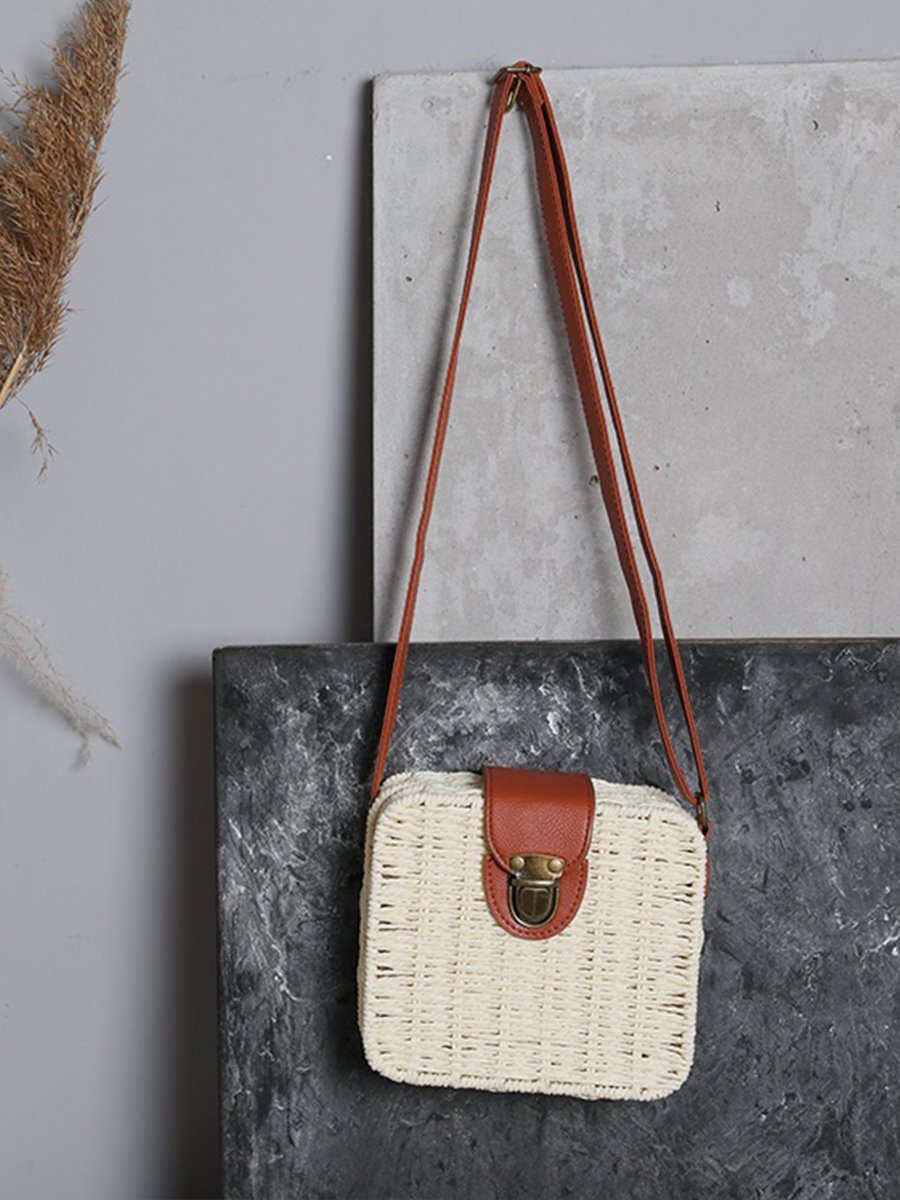 Women's One Shoulder Beach Resort Straw Small Square Bag Candy Bag