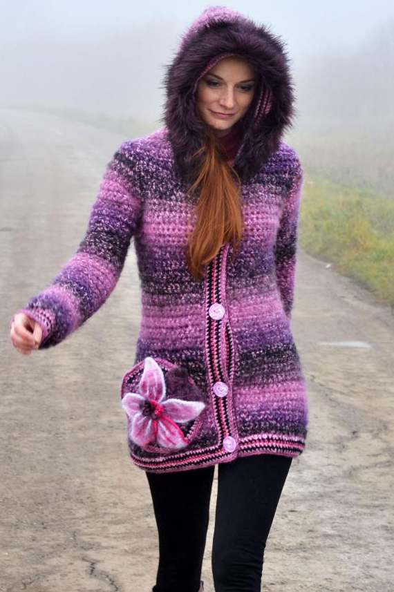 Women Long Sleeve Plus Size Hoodie Outwear - Purple