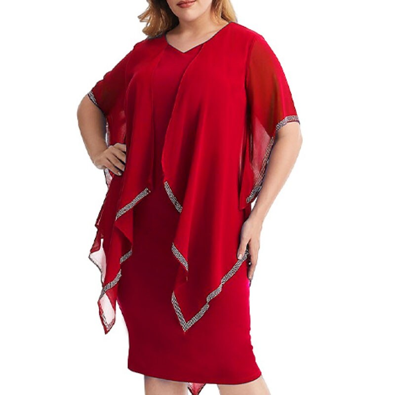Women's Plus Size Work Dress Solid Color V Neck Half Sleeve Dress