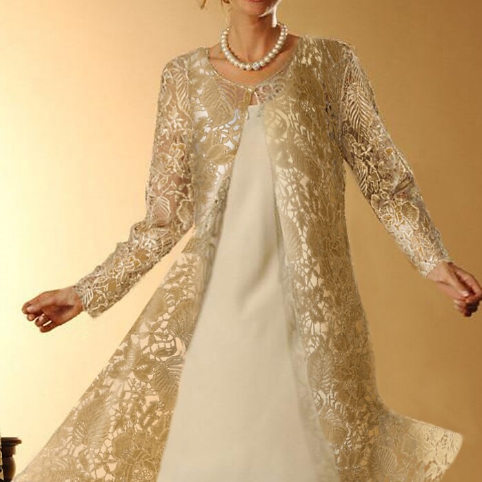 Women's Dress Set Two Piece Dress Shift Dress Gold Long Sleeve Floral Hollow Out Winter Fall Crew Neck Modern Winter Dress Weekend Fall Dress 2022 S M L XL 2XL 3XL