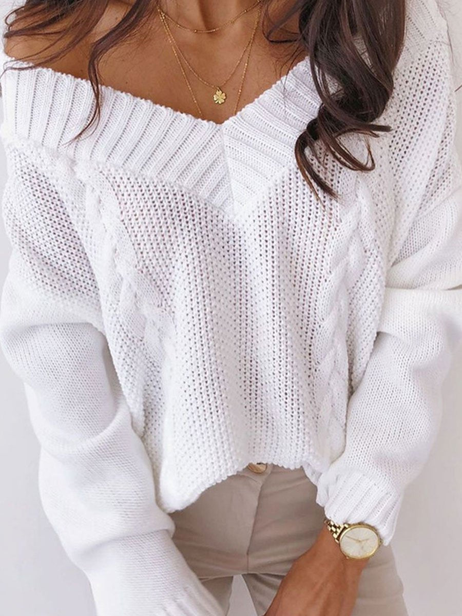 V-neck stitched knitted sweater