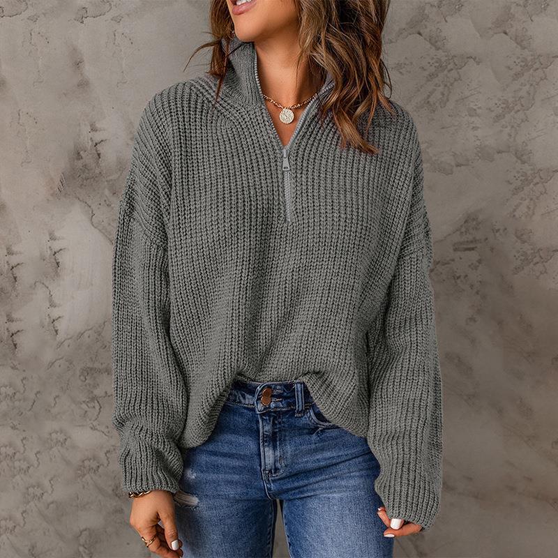Women's Solid Zip Turtleneck Sweater