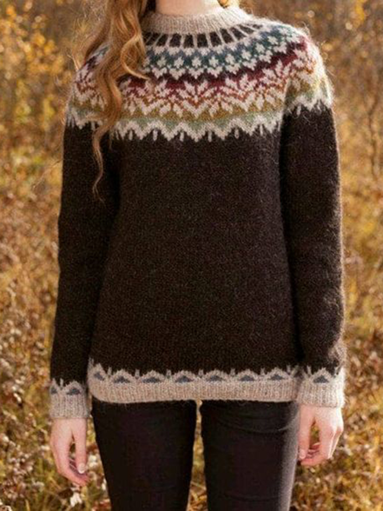 Fairman Island Vintage Contrast Floral Jacquard Sweater