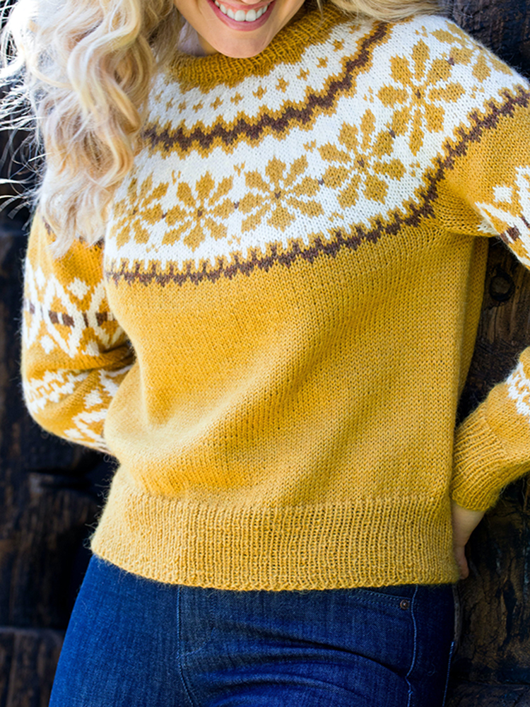 Fairman Island Crew Neck Geometric Floral Sweater