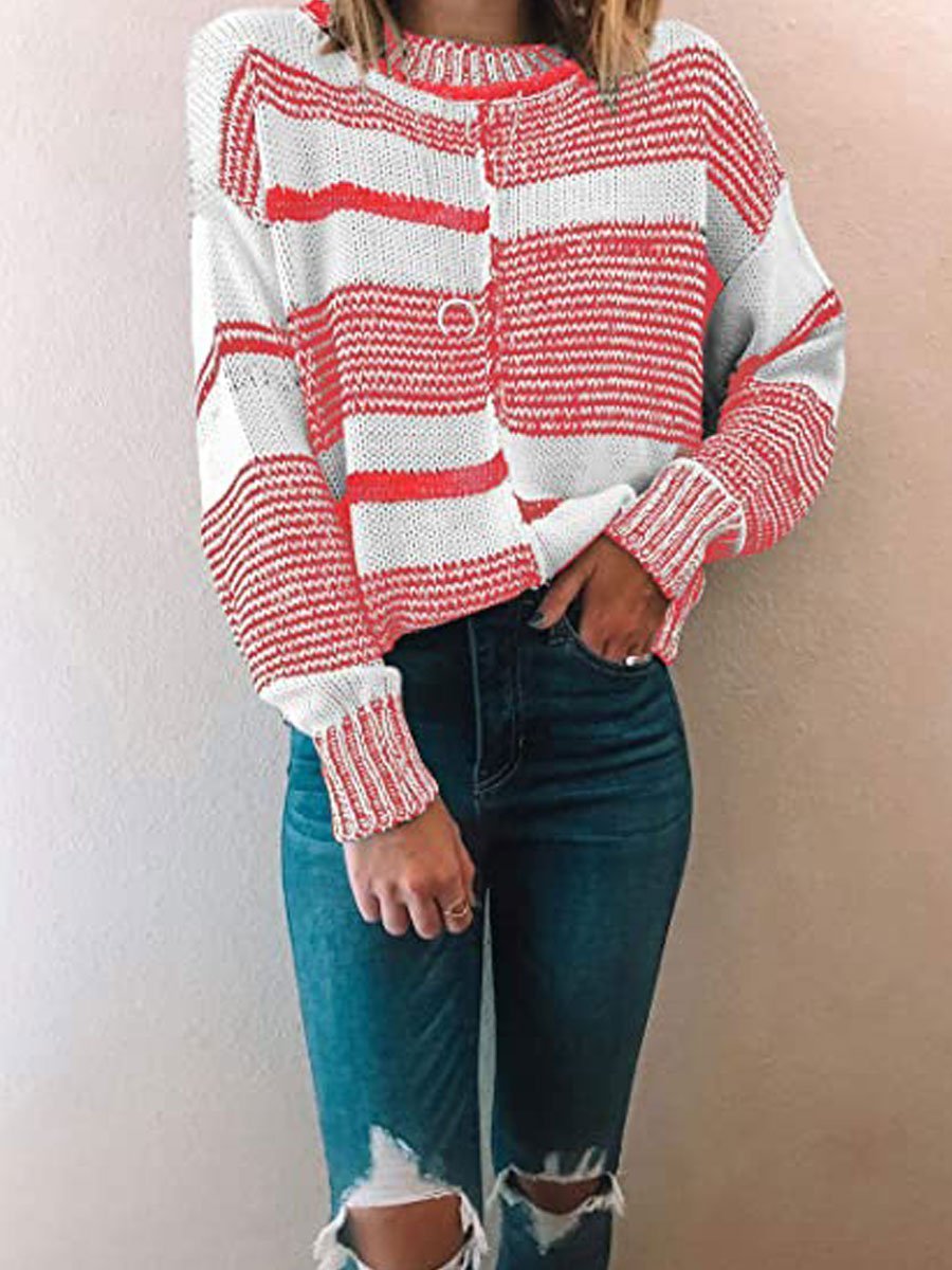 Panel round neck knitted sweater