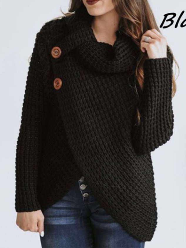 Asymmetrical Slit Cowl Neck Knitted Sweater