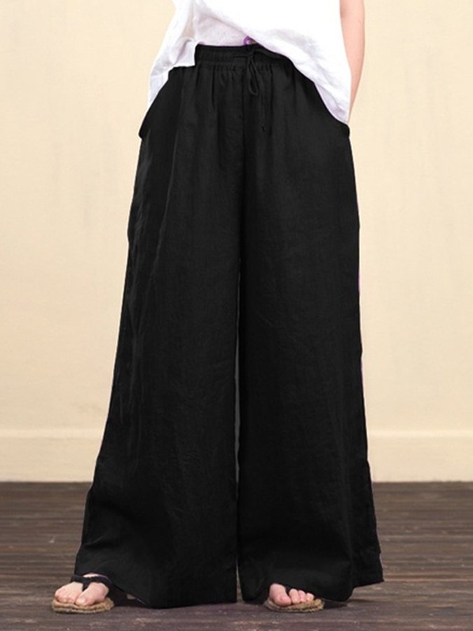 Women's cotton linen loose straight trousers casual pants wide leg pants