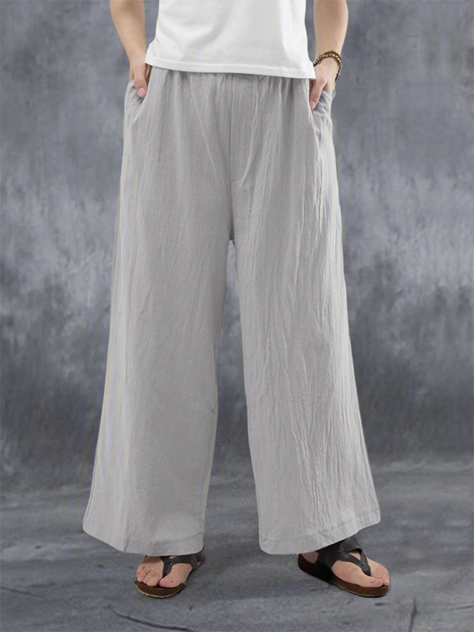 Women's Comfortable Casual Simple Cotton Linen Loose Wide Pants