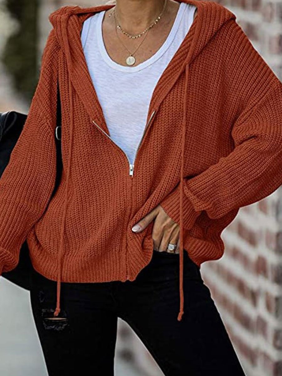 Solid color zipper loose sweater