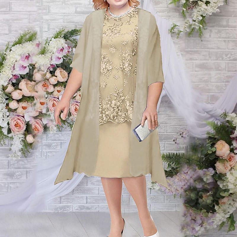 Women's Plus Size Two Piece Dress Floral Crew Neck Ruched Dress