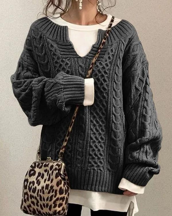 V Neck Hand Twist Sweater