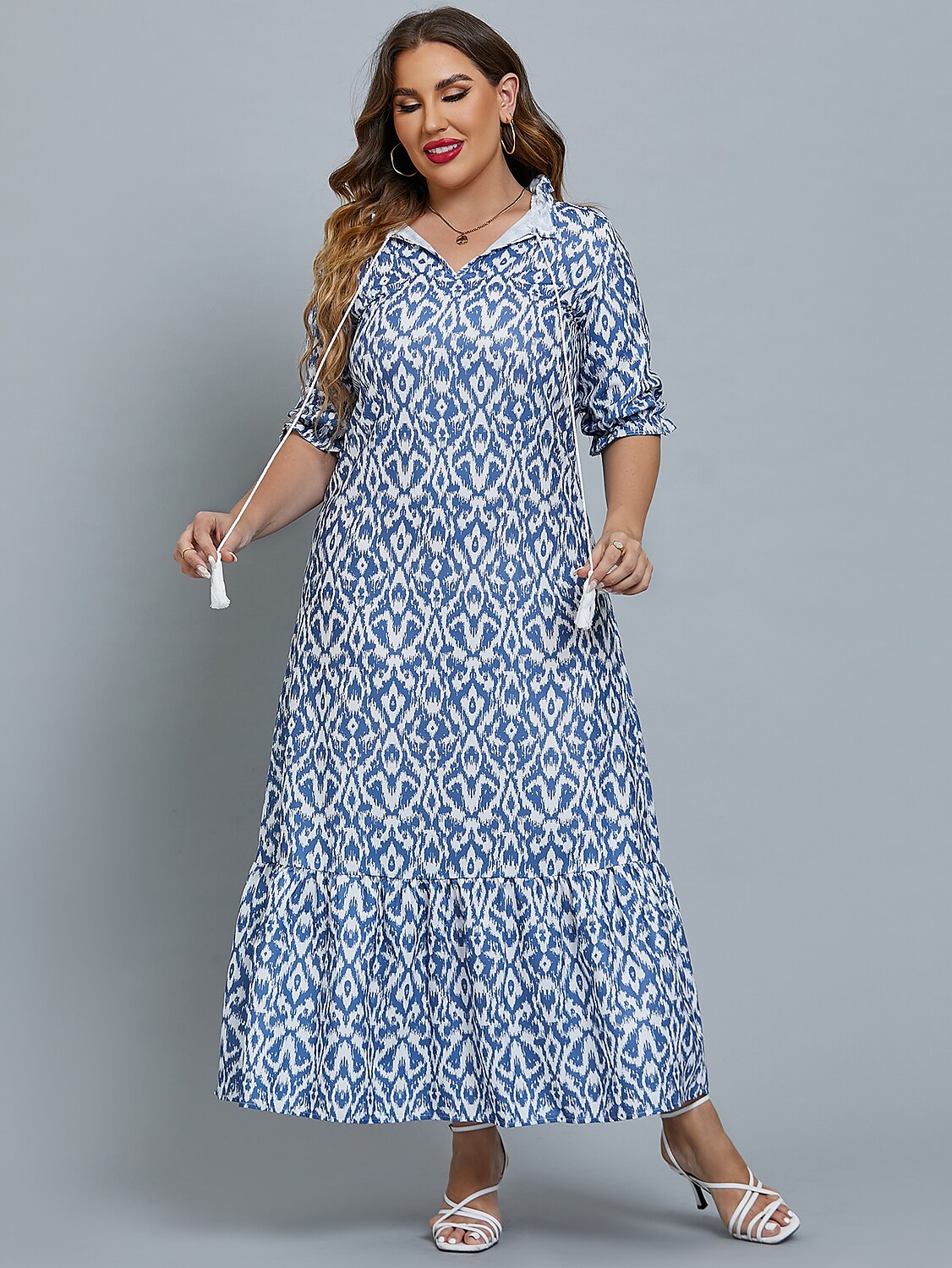 Women's Plus Size Curve A Line Dress Print V Neck Print Half Sleeve Spring Summer Basic Casual Maxi long Dress Daily Date Dress