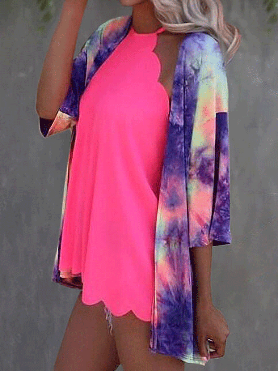 Tie Dye Three Quarter Sleeve Cardigan