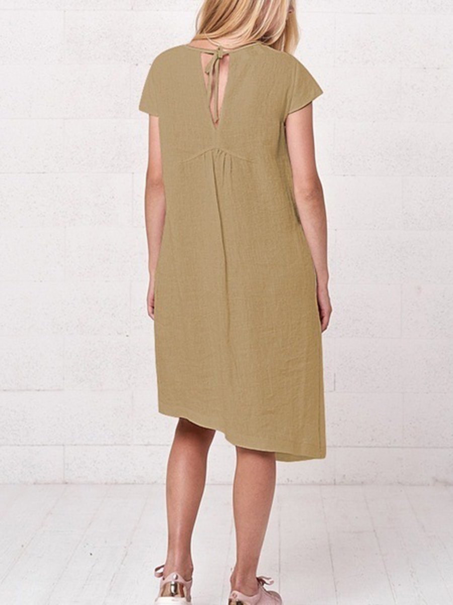 Women's Solid Color Asymmetric Cotton Linen Dress