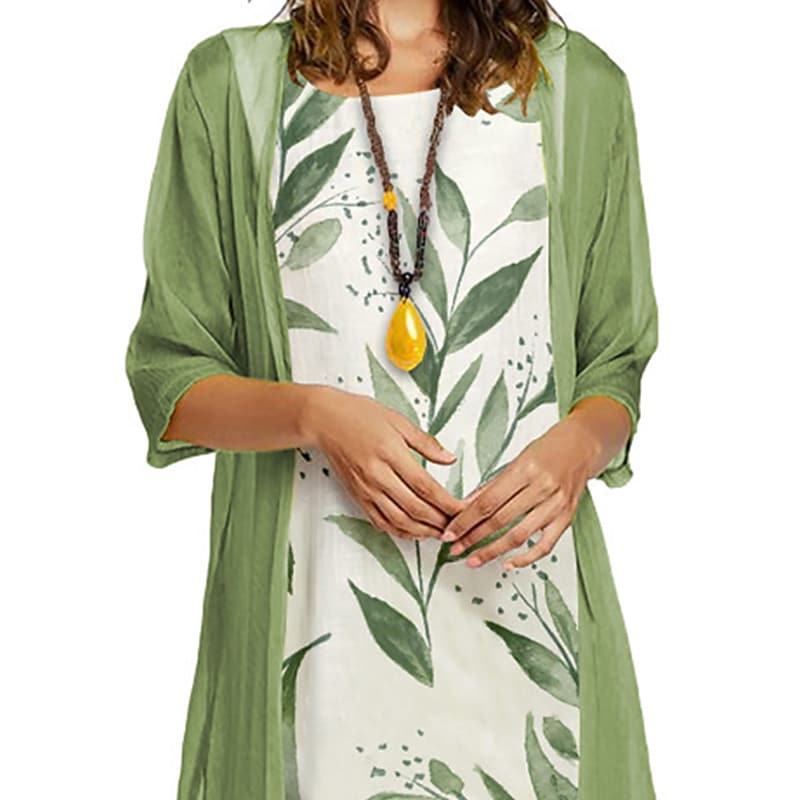 Women's Dress Set Two Piece Dress Shift Dress Midi Dress Green Pink 3/4 Length Sleeve Floral Print Winter Fall Autumn Crew Neck 2022 M L XL XXL 3XL 4XL