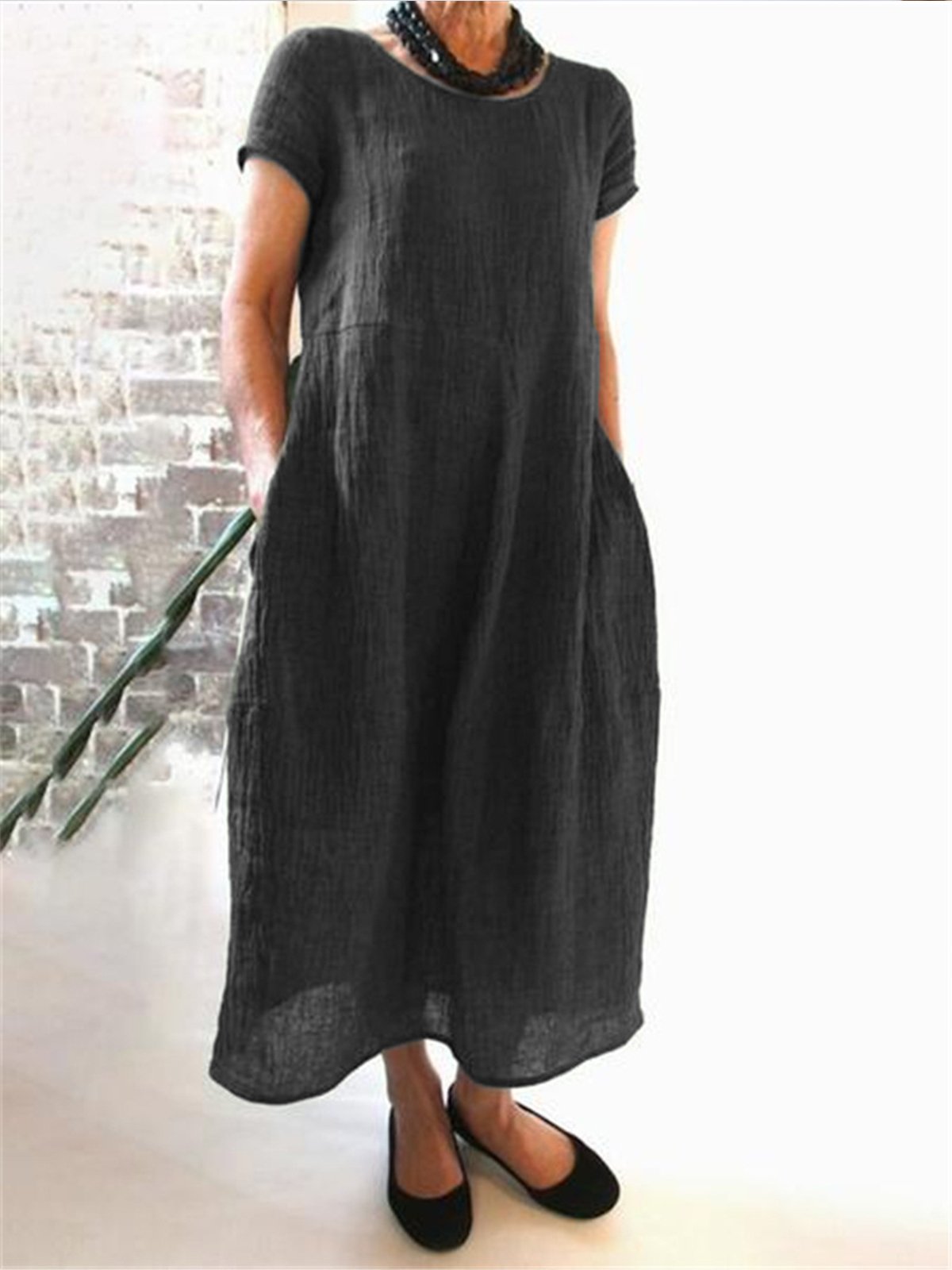 Women's Pure Color Elegant Cotton Dress