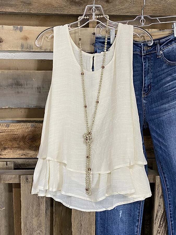 Women's Cotton and Linen Double Layer Sleeveless Top