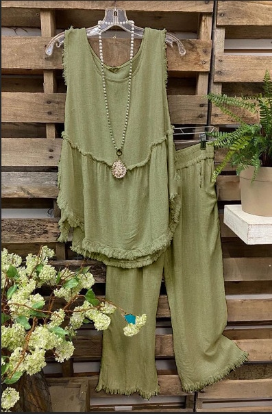 Sleeveless O-neck Vest Wide Leg Pants Suit
