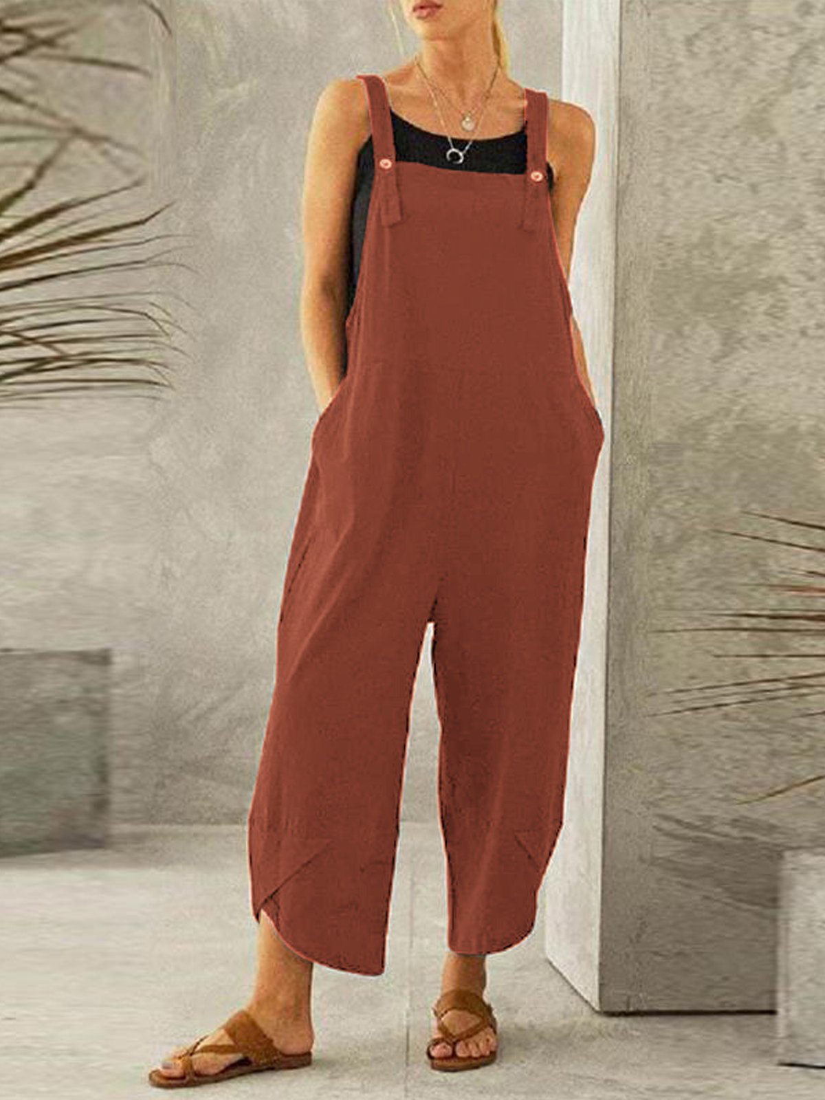 Women's Casual Pure Color Ankle-Length Overalls
