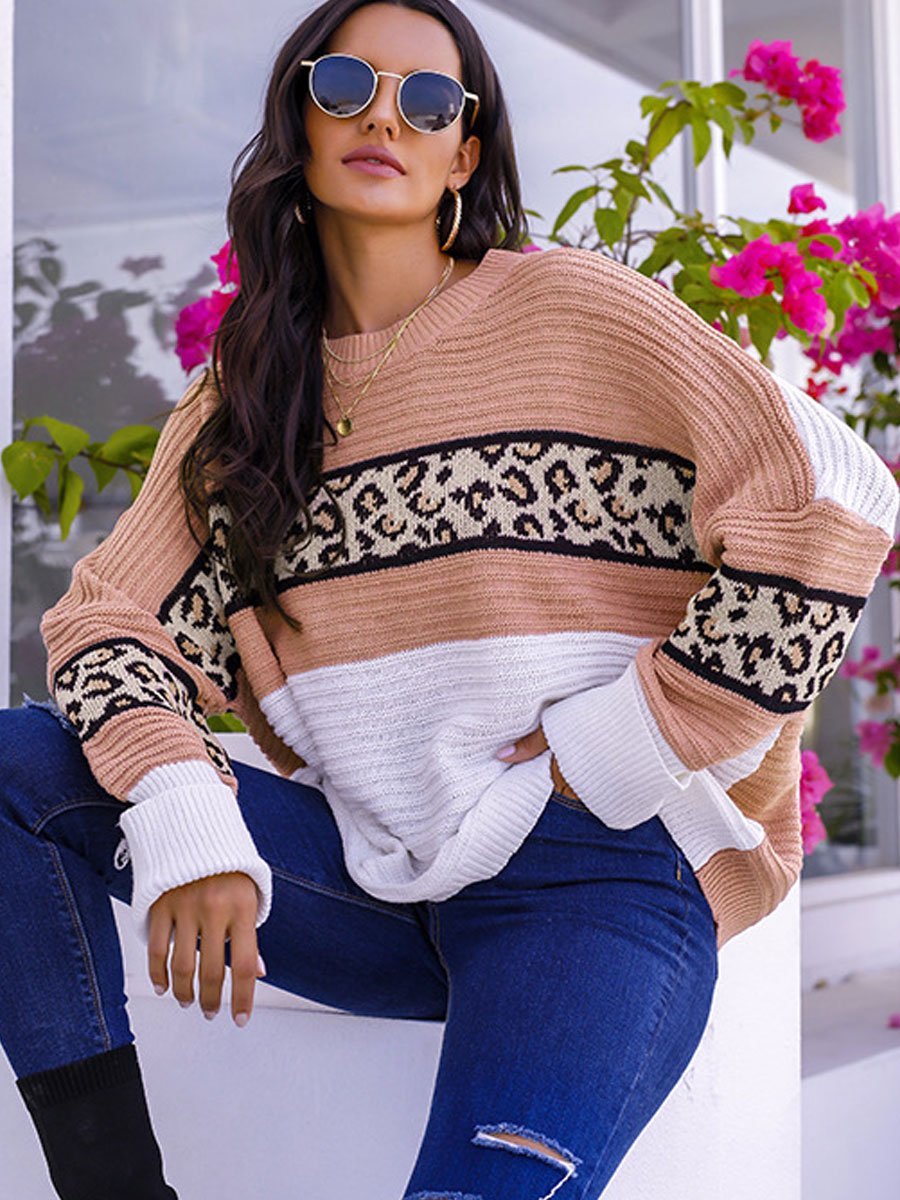 Leopard stitching loose knit sweater