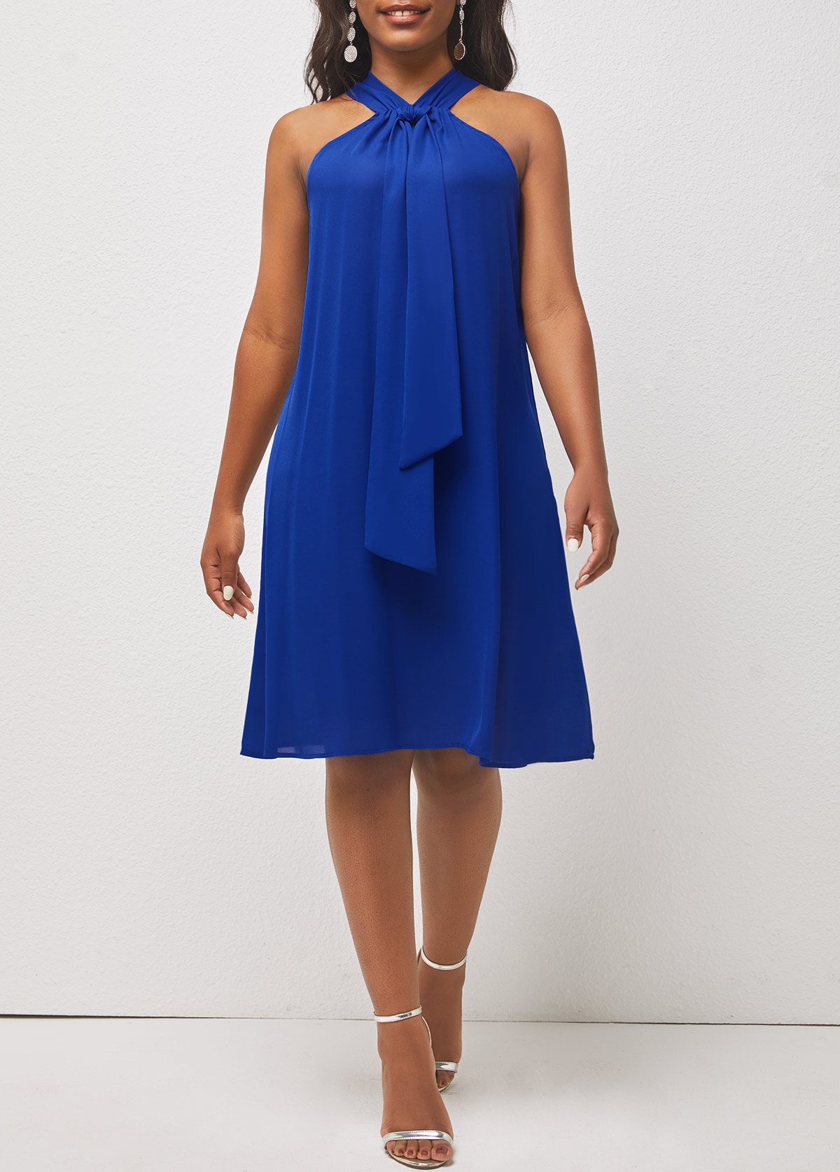 Tie Front Royal Blue Chiffon Dress