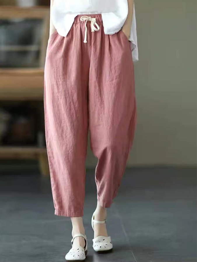 Women's Casual Solid Color Literary Harem Cropped Pants