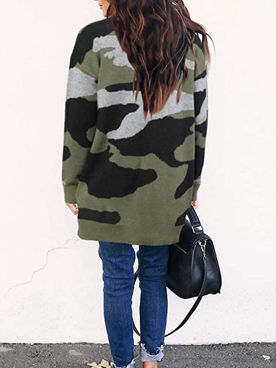 Camouflage Mid-length Knitted Cardigan