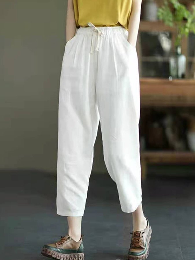 Women's Casual Solid Color Literary Harem Cropped Pants