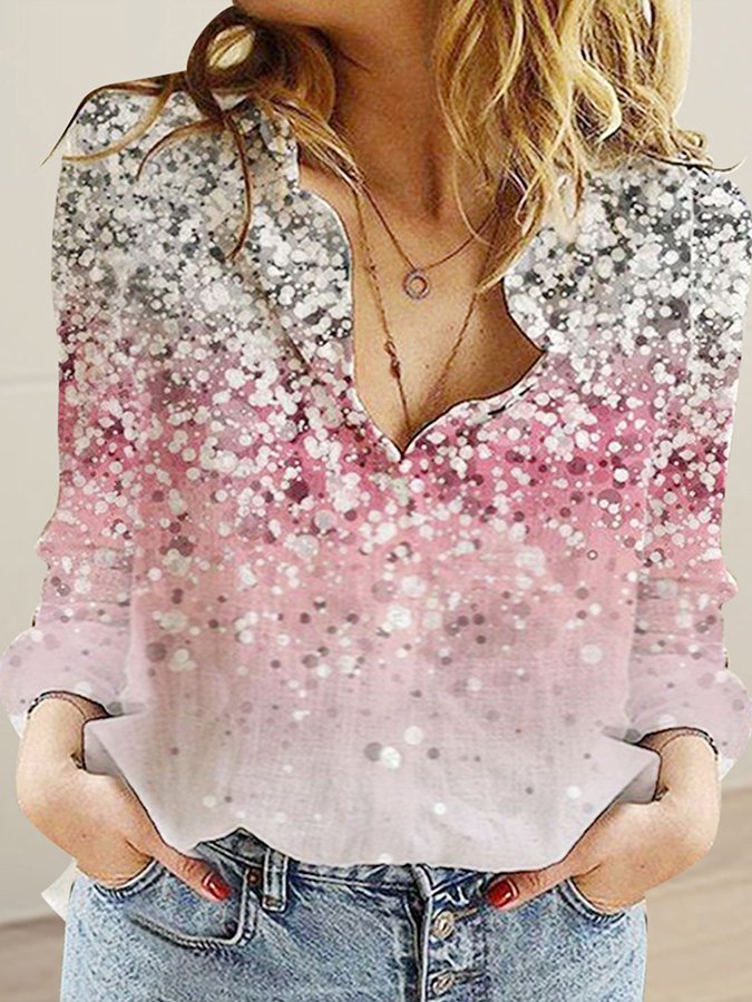 Women's Long Sleeved Lapel Printed Single Breasted Shirt