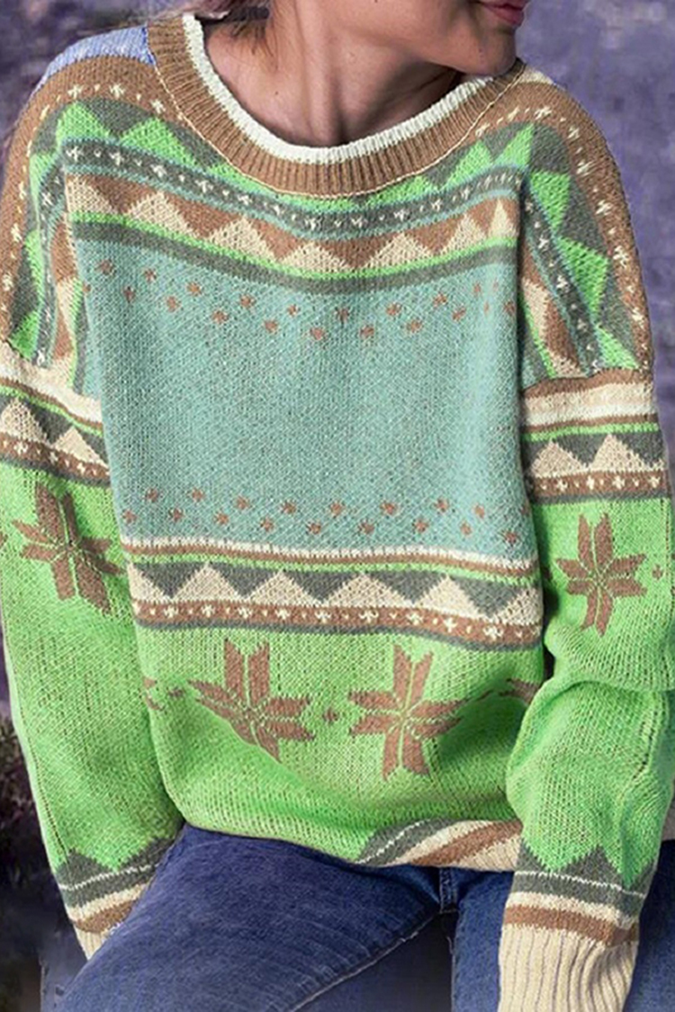 Printed Long Sleeve Casual Sweater