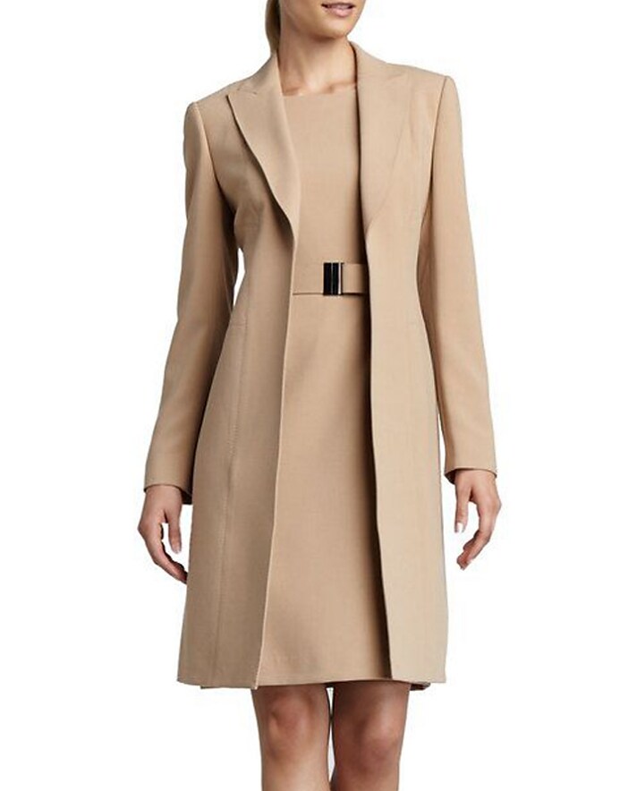 Women's Dress Set Two Piece Dress Brown Long Sleeve Pure Color Pocket Dress