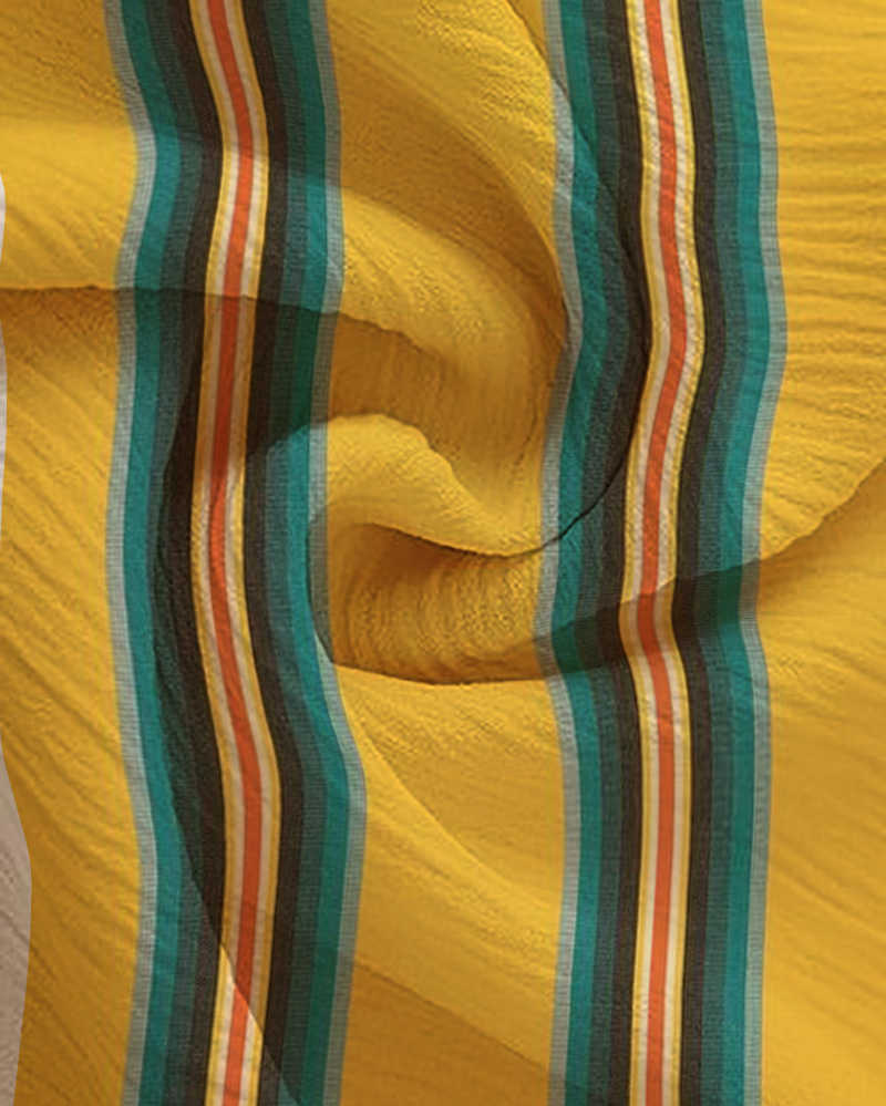 Yellow Striped Shirt and Trousers Two-Piece Suit