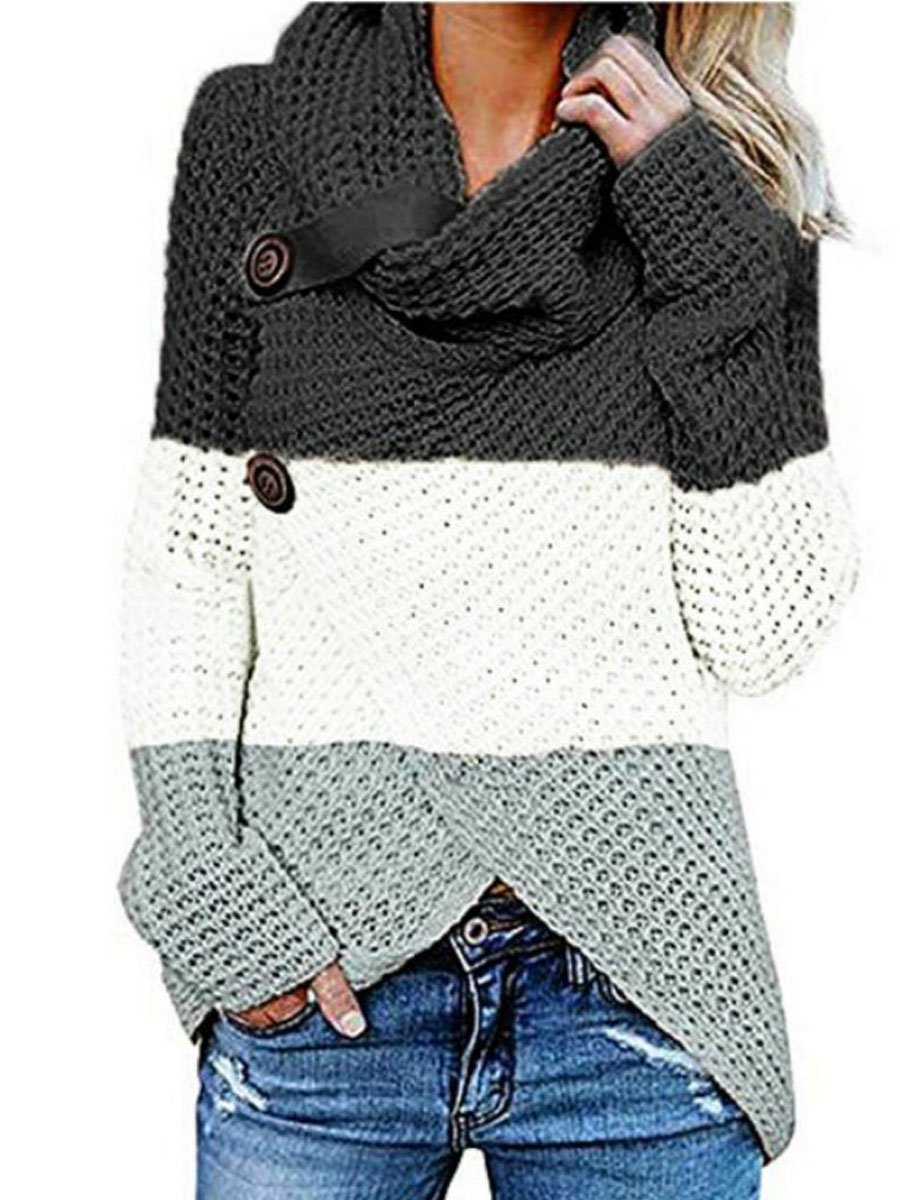 Irregular color block turtleneck sweater