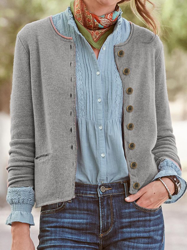 Cotton-Blend Long Sleeve Casual Sweater coat