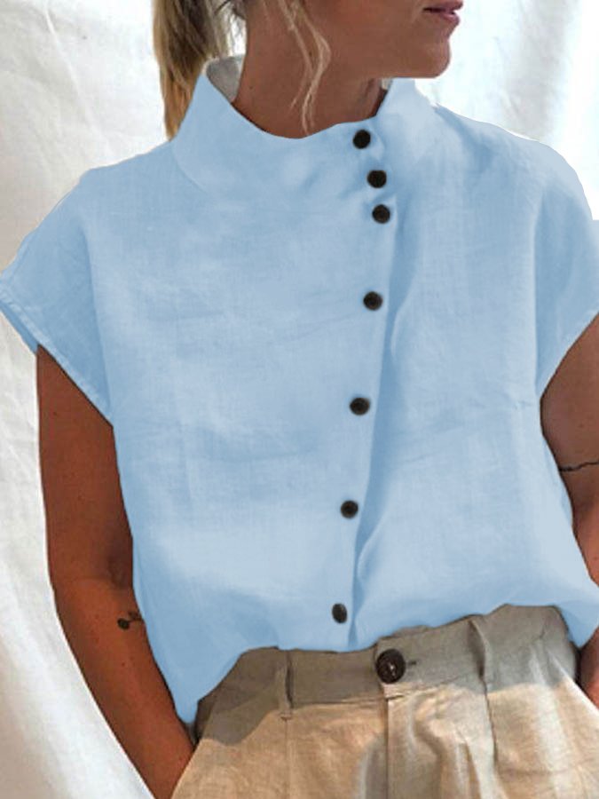 Women's Cotton Linen Fashion Design Turtleneck Shirt