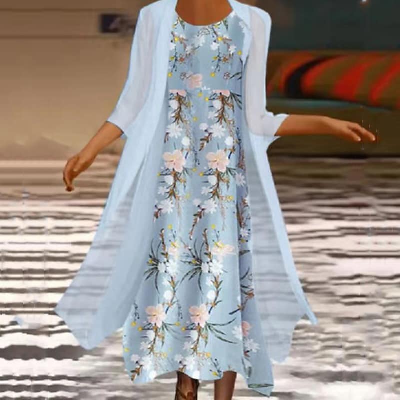Women‘s A Line Dress Midi Dress Light Green Light Blue 3/4 Length Sleeve Fall Floral Print Fall Spring Round Neck Elegant Casual 2022 S M L XL XXL 3XL