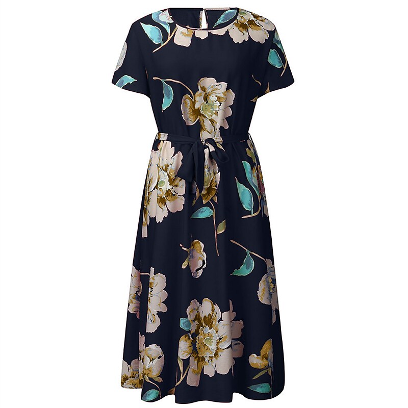 Women's Plus Size A Line Dress Floral Casual Midi Dress