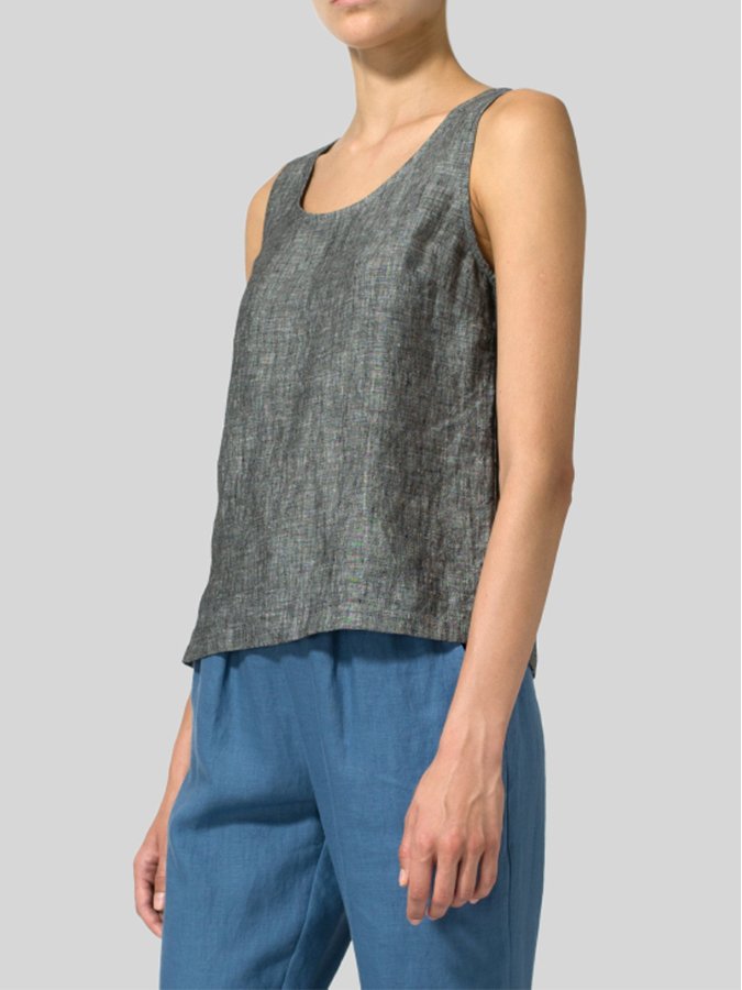 Women's Fashion Simple Cotton Linen Round Neck Sleeveless Tank Top