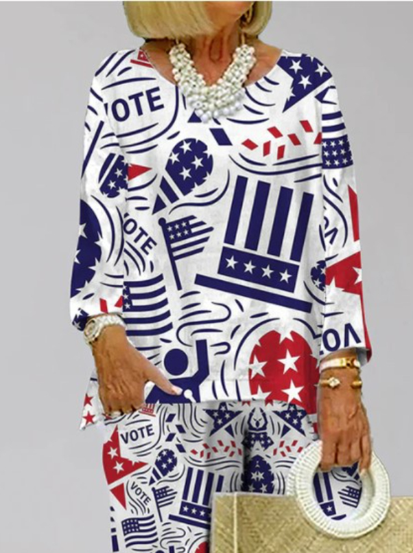 Printed Long-Sleeved Top Trousers Two-Piece Suit