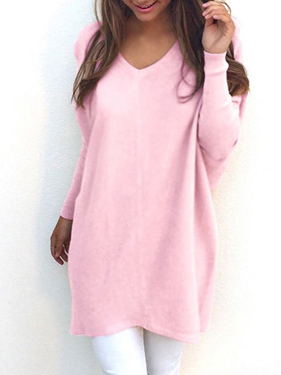 Fashion V-neck Long Sleeve Loose Casual Sweater