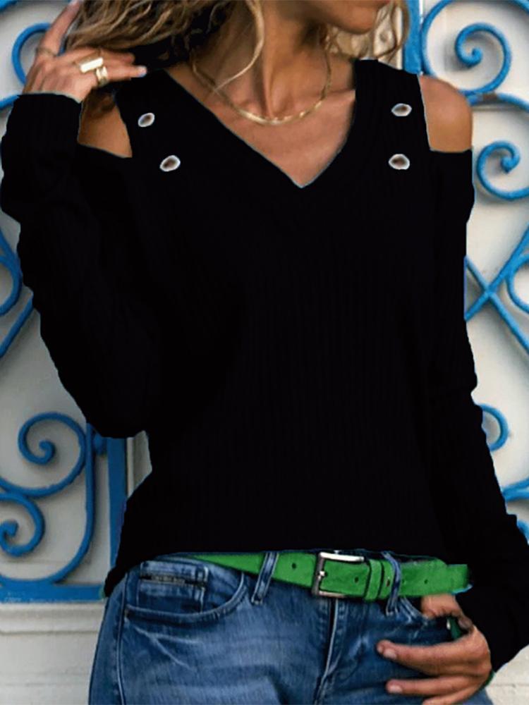 V-Neck Strapless Long-Sleeved Sweater T-Shirt