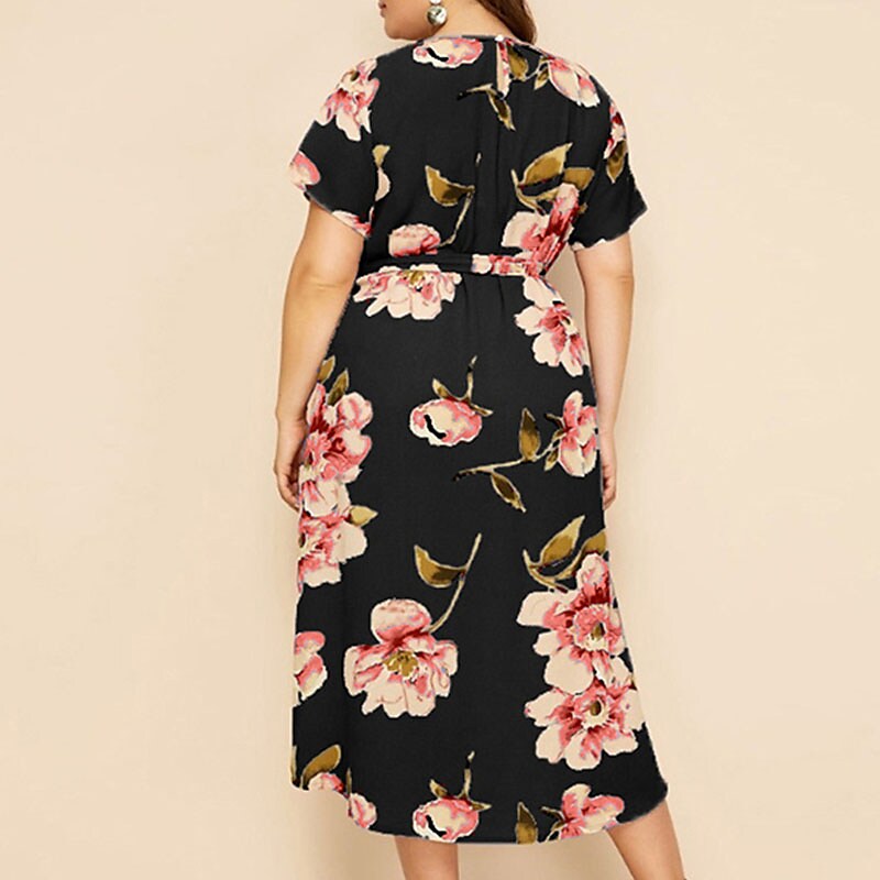 Women's Plus Size A Line Dress Floral Casual Midi Dress